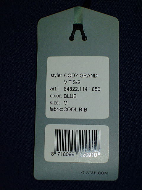 G-STAR T SHIRT STYLE:CODY GRAND V T S/S BLUE COOL RIB