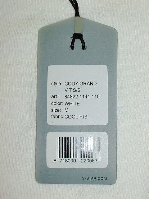 G-STAR T SHIRT STYLE:CODY GRAND V T S/S WHITE COOL RIB
