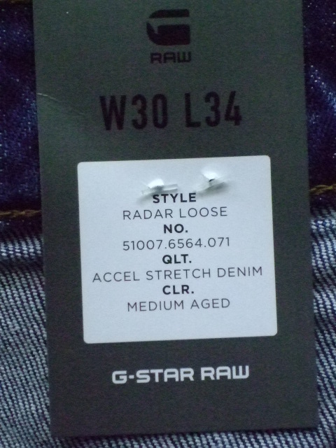 G-STAR RAW RADAR LOOSE ACCEL STRECH DENIM MEDEIUM AGED W30~L34