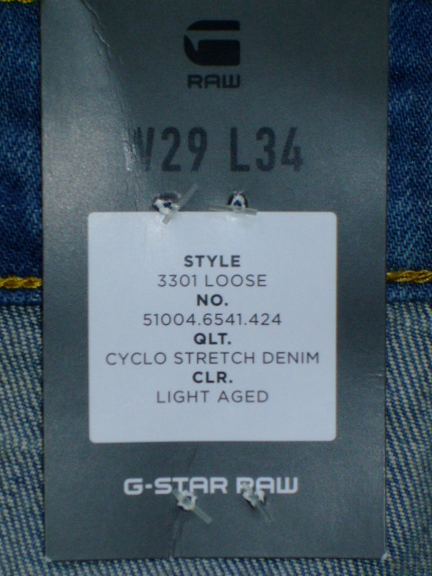 G-STAR RAW 3301 LOOSE CYCLO STRECH DENIM LIGHT AGED W29~L34