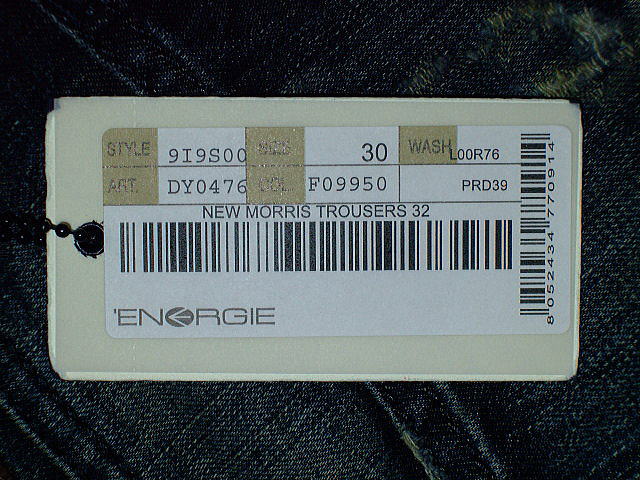 ENERGIE NEW MORRIS TROUSERS 32 REGULAR SLIM FIT DENIM STYLE.9I9S00 SIZE WASH.LOOR76 ART.DY0476 COL.F09950 PRD39 MADE IN ITALY 100%COTTON